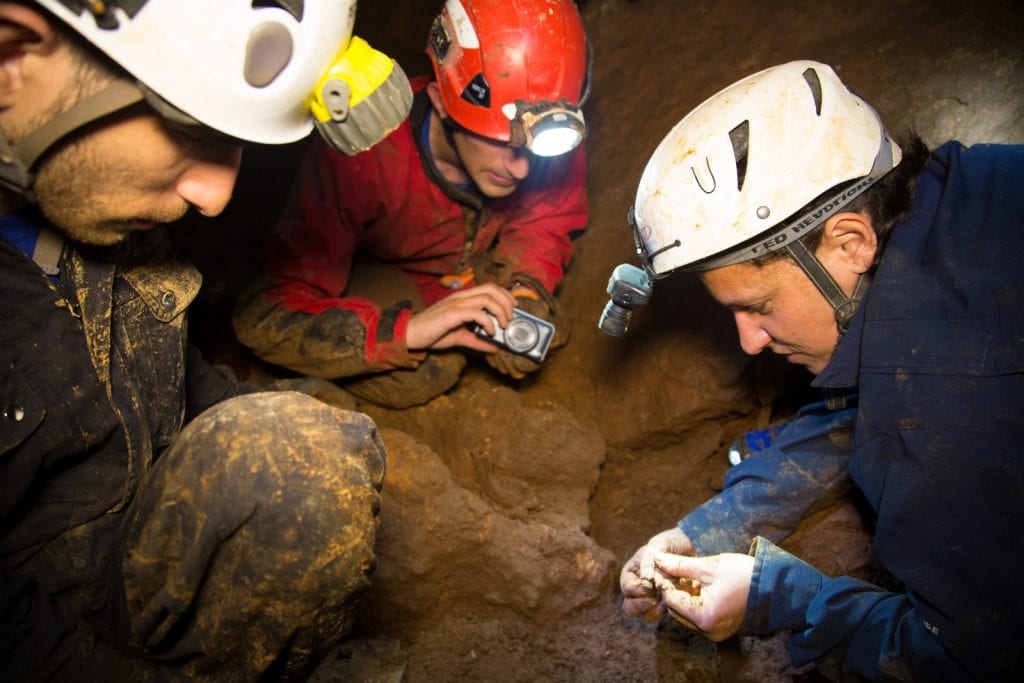 Officials of the Israel Antiquities Authority and members of the Israeli Caving Club search for finds in the cave. (Photo: Shmuel Magal/ IAA)