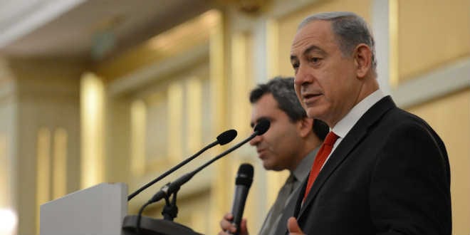 Israeli Prime Minister Benjamin Netanyahu speaks during a meeting with the Russian Jewish community. (Photo by Kobi Gideon/GPO/Flash90)