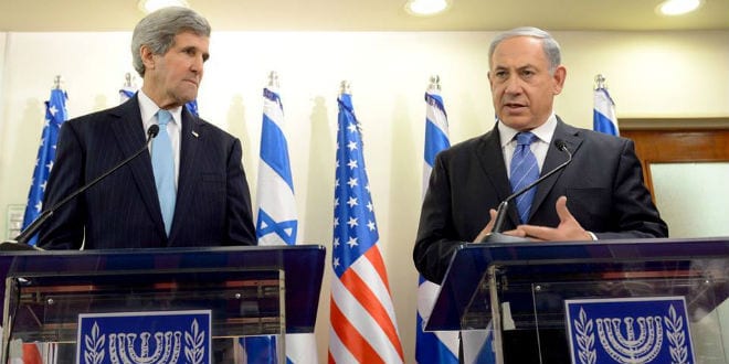 U.S. Secretary of State John Kerry and Israeli Prime Minister Benjamin Netanyahu discussing peace in the Middle East. (Photo: Official Page of Benjamin Netanyahu/ Facebook)