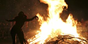 From the 2012 Beltane Fire Festival bonfire on Calton Hill, Edinburgh, Scotland (Photo: Stefan Schäfer, Lich / Wikimedia Commons)