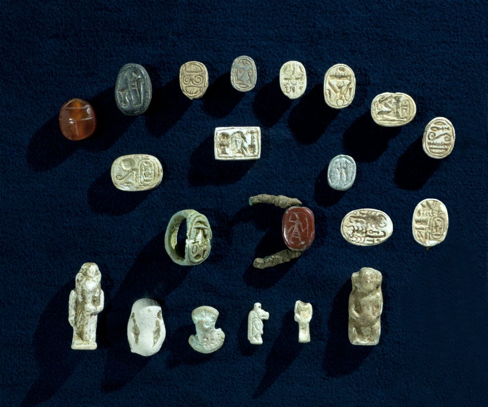 A collection of artifacts with characteristics of the Egyptian culture, which were discovered in the excavation. (Photo: Clara Amit/ Israel Antiquities Authority)