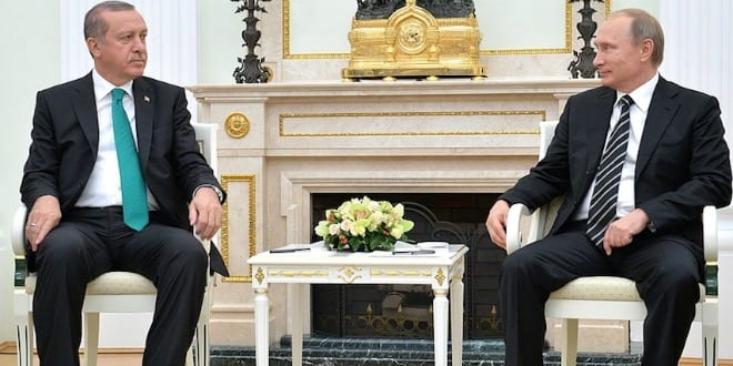 Turkish President Recep Tayyip Erdogan (left) and Russian President Vladimir Putin meet in Russia on Sept. 23, 2015. Two months later, Russia-Turkey tensions have flared over a Turkish fighter jet shooting down a Russian fighter jet near the Turkey-Syria border on Nov. 24. (Photo: The Presidential Press and Information Office via Wikimedia Commons)