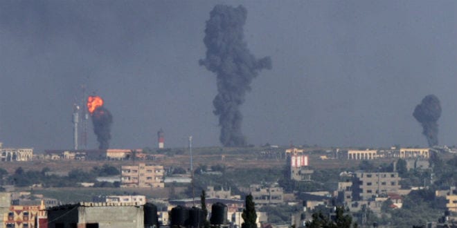 Black smoke rises following an Israeli air strike on the Gaza International Airport in Rafah, southern Gaza, on July 7, 2014. Israeli air strikes on Gaza killed eight Palestinian militants, after tunnels collapsed in Rafah. (Photo: Abed Rahim Khatib/Flash90)