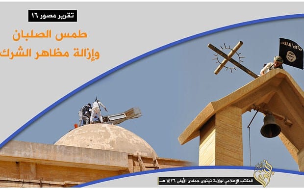 Image from ISIS video: Vandalizing a church in Mosul. (Photo: MEMRI)