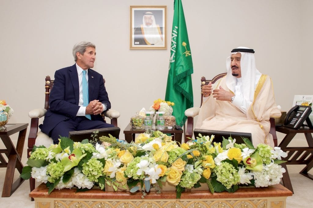 U.S. Secretary of State John Kerry (left) meets with King Salman of Saudi Arabia on Sept. 3, 2015, in Washington, DC. Some experts are linking Iranian-Saudi tensions to the U.S. pullback from the Middle East region and the Saudis' belief that America doesn't have their back. (Photo: U.S. Department of State/JNS).