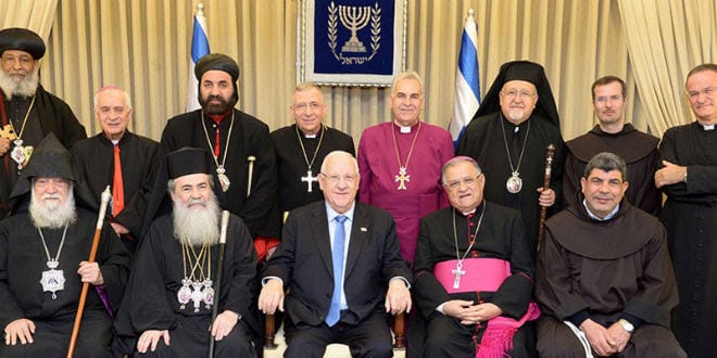 President Rivlin and Israeli Christian community leaders at their gathering on Monday, December 28, 2015. (Photo: GPO/Mark Neiman)