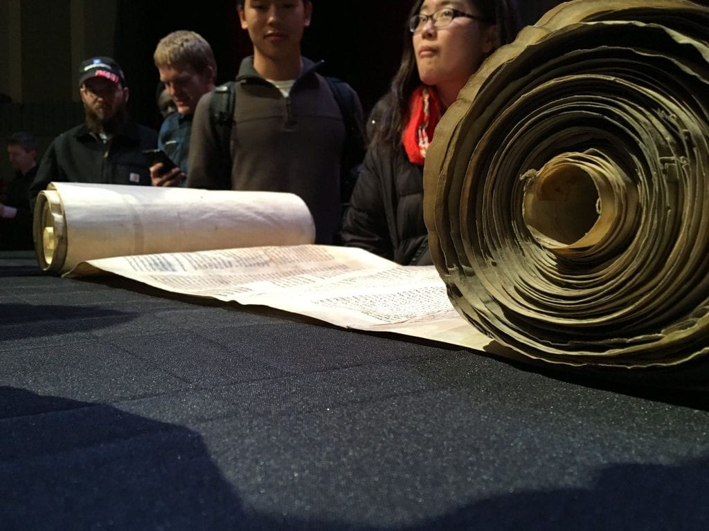 The Torah scroll, displayed at Purdue University. (Ratio Christi Facebook Page)
