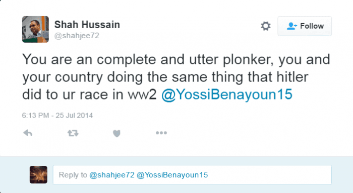 A tweet from the account said to belong to Labour counselor Shah Hussain from July 25, 2014. (Photo: i24 News/Twitter)